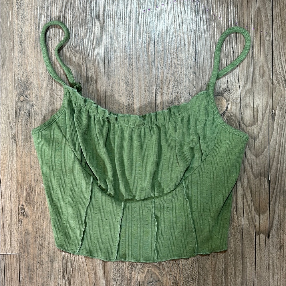 Melrose and Market Green Ruched Crop Camisole